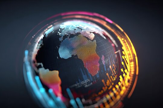 A digital representation of Earth, with data visualizations overlaid