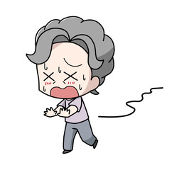 暑さでまっすぐ歩けない高齢女性のイラスト