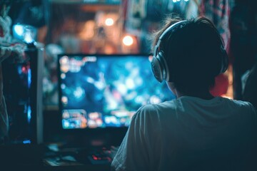 Person gaming, rear view