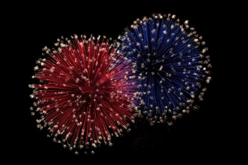 Obraz premium Two vibrant fireworks bursts, red and blue, against a black background