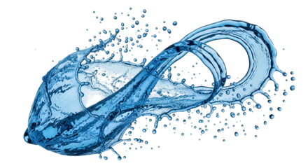 Dynamic blue water splash in infinity shape isolated on transparent background