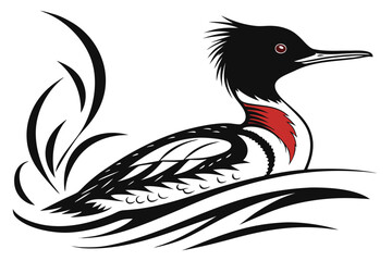 Illustration of a redbreasted merganser isolated on white background
