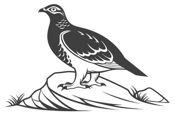 Rock ptarmigan bird standing on a rock isolated on white background