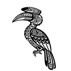 Hornbill Bird Illustration Black and White Ornament
