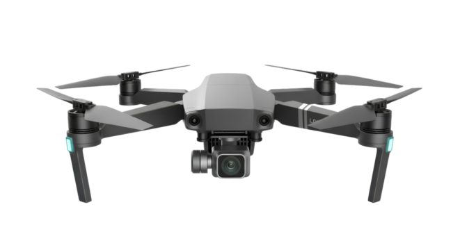Modern drone with camera isolated on transparent background