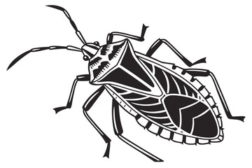 Black and white shield bug illustration isolated on white background