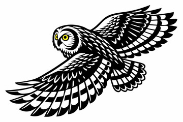 Detailed vector illustration of an owl in flight isolated on white background