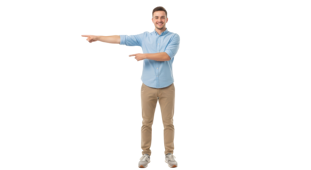 Young man pointing to the left isolated on transparent background