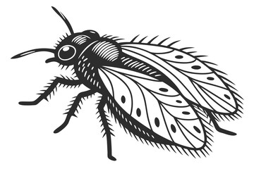 Drain fly insect vector drawing isolated on white background