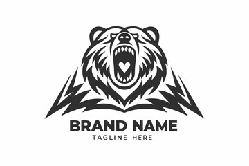 Roaring Bear Head with Heart Shaped Nose and Teeth on White Background