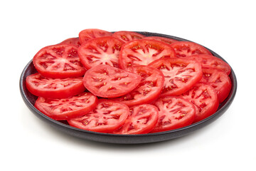 Tomato Slices on Plate, isolated on white background
