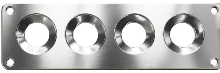 Metal plate with three recessed circular openings