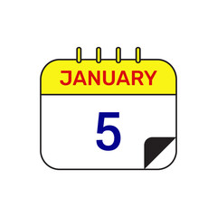 5 january calendar icon vector month illustration design