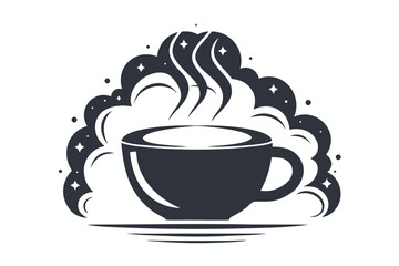 Steaming Beverage in Engraved Cup Vector, Retro Style Mug on White Background