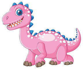 Smiling Pink Cartoon Dinosaur with Blue Spikes