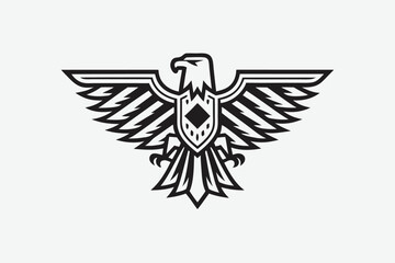 Winged Eagle in Black Color on White Background, Design