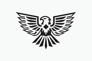 Stylized Eagle with Open Wings, Black Silhouette on White Background, Art