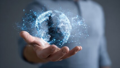 Hand holding a digital Earth