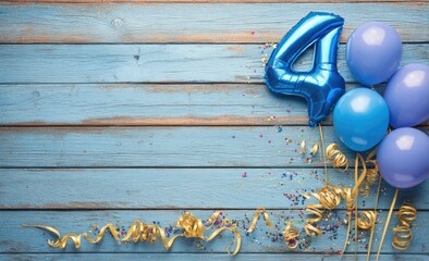 Birthday celebration on a wooden surface