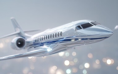 Fototapeta premium Modern jet plane in flight over a city