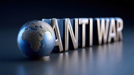 Anti war and peace concept, Anti-war message with a globe illustration in a dark setting.