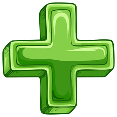 Obraz premium Green three dimensional plus sign icon with shiny cartoon style