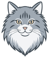 Fototapeta premium Cute Gray Tabby Cat Head Illustration Happy Feline Animal Portrait Mascot