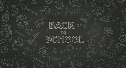 A chalkboard with hand-drawn school doodles.

