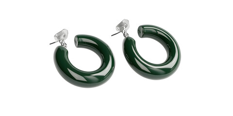 Green jade hoop earrings with diamond isolated on white isolated on transparent background