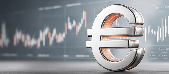 euro symbol in front of stock market chart, representing european finance and investment trends. metallic euro sign on blurred financial data background suggests currency fluctuation.