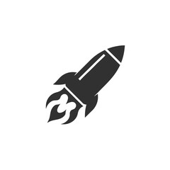 Minimalist Rocket Launching Icon on White Background for Creative Designs