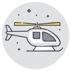 Vector illustration of a helicopter within a circle against a gray background