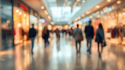 Blurred view of a shopping mall corridor