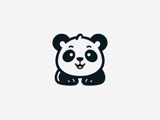 Fototapeta premium Adorable baby panda with bamboo shoot in playful vector logo illustratio