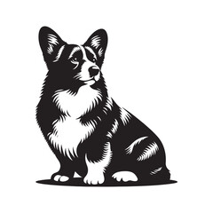 Elegant Pembroke Welsh Corgi vector silhouette artwork showcasing the breed’s short legs, long body, perky ears, and loyal charm, perfect for design, branding, decor, or creative projects.
