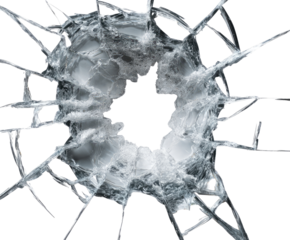 Shattered glass, radial cracks around a centered hole