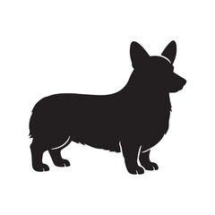 Elegant Pembroke Welsh Corgi vector silhouette artwork showcasing the breed’s short legs, long body, perky ears, and loyal charm, perfect for design, branding, decor, or creative projects.
