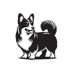 Elegant Pembroke Welsh Corgi vector silhouette artwork showcasing the breed’s short legs, long body, perky ears, and loyal charm, perfect for design, branding, decor, or creative projects.
