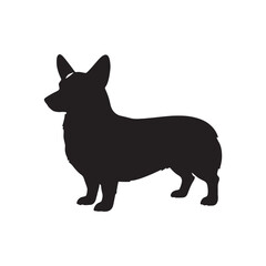 Elegant Pembroke Welsh Corgi vector silhouette artwork showcasing the breed’s short legs, long body, perky ears, and loyal charm, perfect for design, branding, decor, or creative projects.
