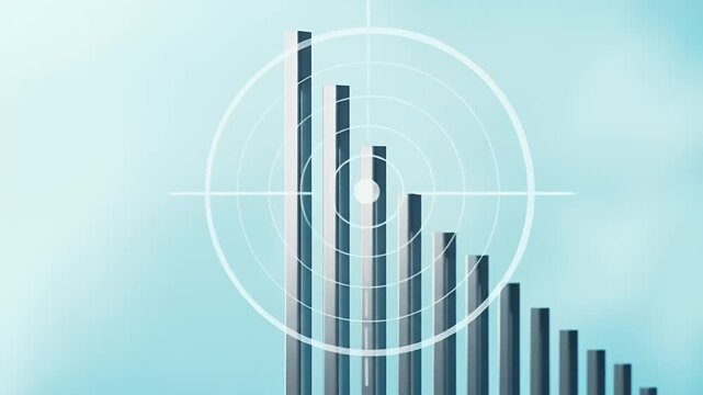 Downward trend bar chart with target reticle