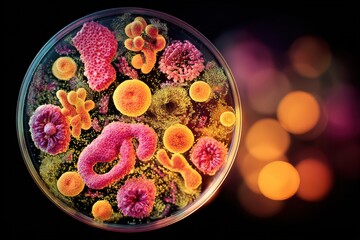 Colorful Bacteria Culture In Petri Dish