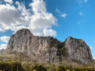 Majestic Limestone Mountain Landscape Under Blue Sky