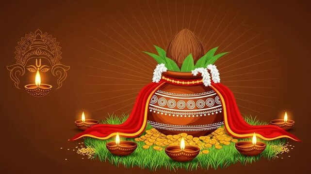 Illustration of Navadurga with Nine Forms Represented in a Traditional Style, Generative ai