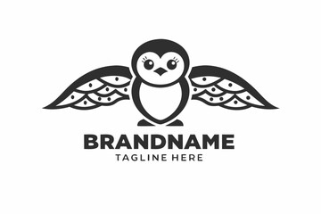 Stylish Winged Penguin Icon Design on White Background