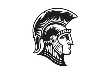 Spartan Warrior Helmet Profile Silhouette on White Background Isolated