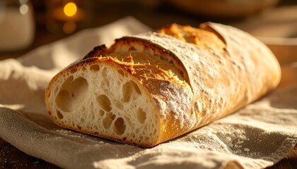 Artisan Sourdough Bread Loaf on Linen Cloth, Rustic Still Life