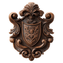Ornate, copper-toned shield-shaped emblem with detailed carvings