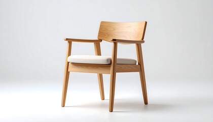 Elegant Modern Wooden Armchair with Cushion on White Background