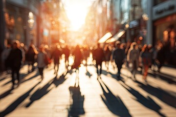 Blurred city street scene at sunset
