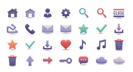 Modern 3D Style Icon Set for Web and App Design